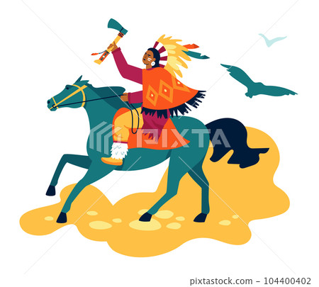 Warrior with tomahawk - modern colored vector illustration 104400402