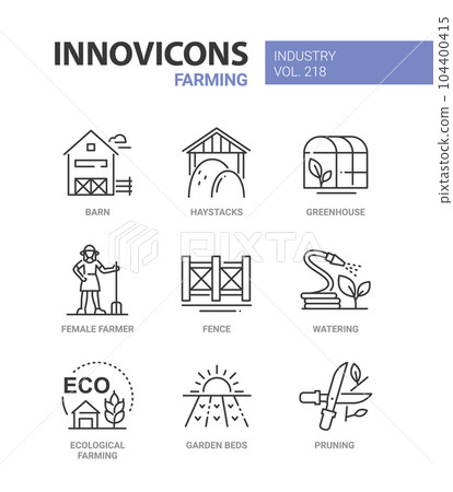 Farming and agriculture - line design style icons set Farming and agriculture - line design style icons set 104400415
