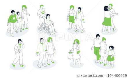 Diversity of people - line design style isometric illustration set 104400429