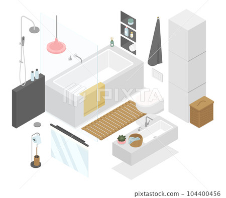 Bathroom in the apartment - modern vector colorful isometric illustrations set Bathroom in the apartment - modern vector colorful isometric illustrations set 104400456