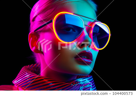 Woman wearing neon colored sunglasses and... - Stock Illustration ...
