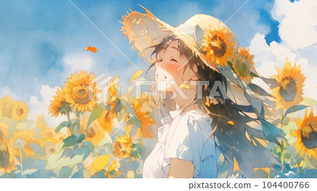 向日葵田裡微笑的女孩_3 生成式人工智能 104400766