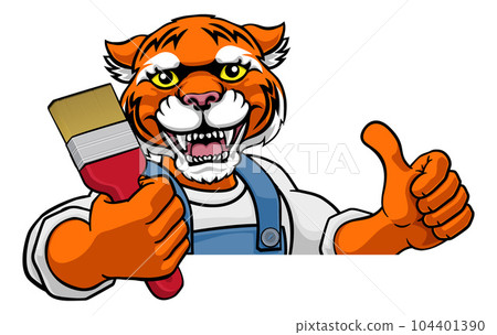 Tiger Painter Decorator Holding Paintbrush Tiger Painter Decorator Holding Paintbrush 104401390