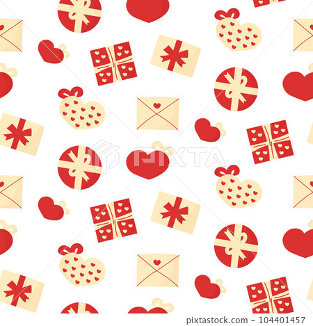 Seamless pattern with red gift boxes for valentines day or christmas. Bows and lines for wrapping. 104401457