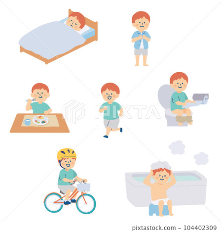 Illustration set of young children who can do various things by themselves 104402309