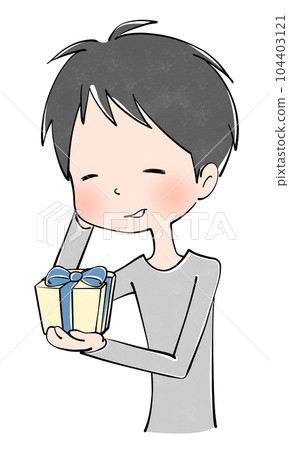 一個拿著禮物害羞的男人的插圖 104403121