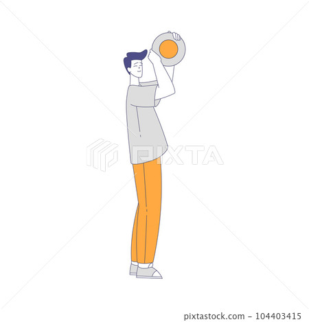 Happy Man Character Playing Frisbee Throwing or Catching Flying Disc Vector Illustration Happy Man Character Playing Frisbee Throwing or Catching Flying Disc Vector Illustration 104403415