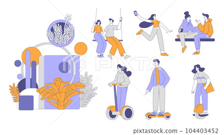 People Character Enjoying Outdoor Walk in the Park Vector Set People Character Enjoying Outdoor Walk in the Park Vector Set 104403452