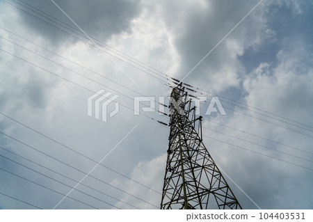 A steel tower in a residential area 104403531