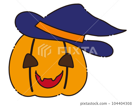 Illustration material for Halloween of a jack-o-lantern wearing a hat 104404308