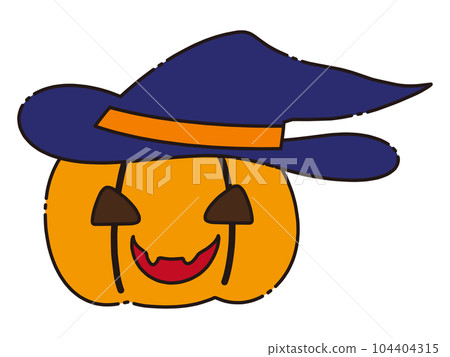Illustration material for Halloween of a jack-o-lantern wearing a hat 104404315