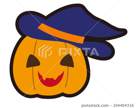 Illustration material for Halloween of a jack-o-lantern wearing a hat 104404316