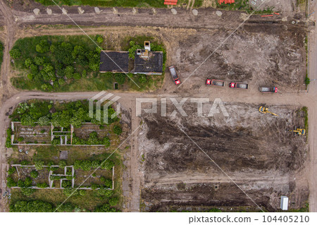Aerial view machinery and heavy-duty equipments Aerial view machinery and heavy-duty equipments 104405210
