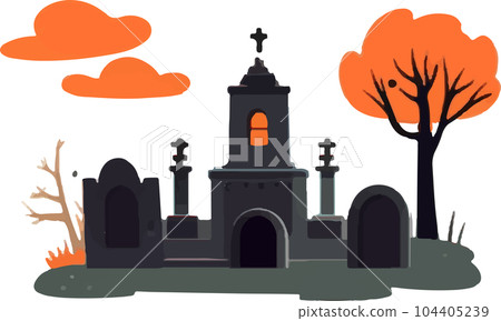 night, horror, spooky, graveyard, halloween, dark, scary, background, evil, grave, holiday, fear, cemetery, moon, cross, creepy, silhouette, pumpkin, mystery, tomb, tombstone, tree, design 104405239