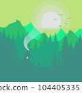 illustration of a landscape with jungle mountain , hand drawing, 104405335