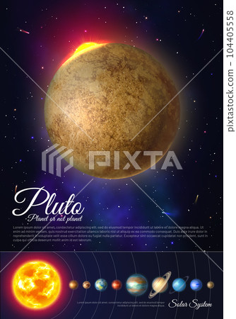 Pluto planet colorful poster with solar system Pluto planet colorful poster with solar system 104405558
