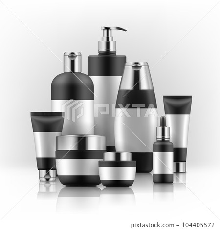 Bllack and silver cosmetic containers 104405572