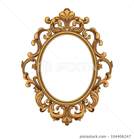 Retro Oval Shaped Mirror in Ornate Frame on White Background. Vector 104406247
