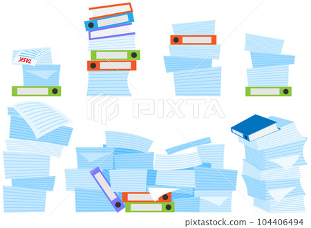 Paperwork, work with stacks of documents and data to be on time. Scattered sheets of paper in mess Paperwork, work with stacks of documents and data to be on time. Scattered sheets of paper in mess 104406494