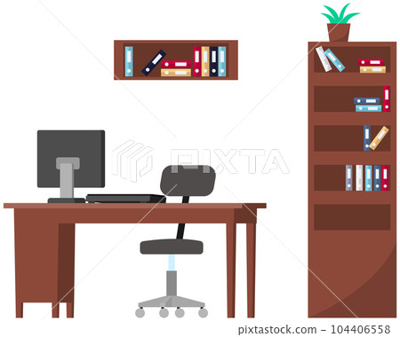 Interior design and furniture placement in workplace. Table and furnishing for working in office 104406558