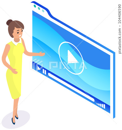 Female character during presentation explaining... - Stock Illustration ...