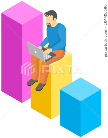 Employees analyze statistical indicators, business data. Characters work with marketing research 104406596