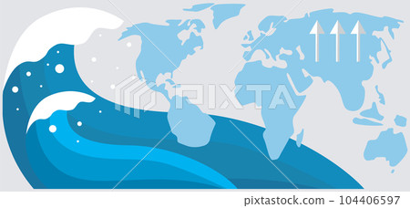 Earth planet with tsunami natural disaster. Climate and weather changes increase water level Earth planet with tsunami natural disaster. Climate and weather changes increase water level 104406597
