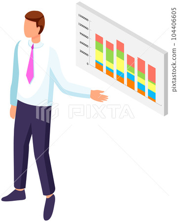Employees analyze statistical indicators, business data. Characters work with marketing research Employees analyze statistical indicators, business data. Characters work with marketing research 104406605