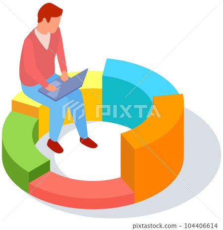 Employees analyze statistical indicators, business data. Characters work with marketing research 104406614