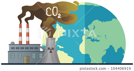 Planet contaminated with radioactive waste. Manufacture pollutes air and atmosphere with smoke 104406919