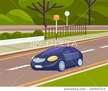 Automobile on road against background of modern park. Roadway, cityscape and nature lanfscape Automobile on road against background of modern park. Roadway, cityscape and nature lanfscape 104407314