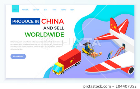 Web site on topic of online sales and purchases in China. Loading airplane with parcels for delivery 104407352