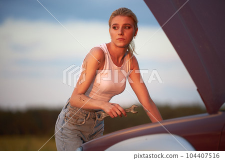Girl on a car trip Girl on a car trip 104407516