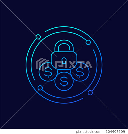 locked funds line icon with money 104407609