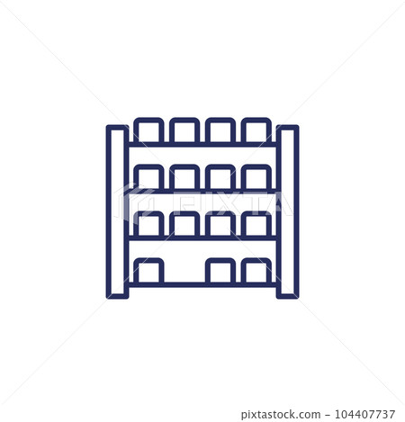 inventory, boxes on shelves, warehouse line icon inventory, boxes on shelves, warehouse line icon 104407737