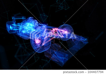 Particles formation Car virtual model. Digital car technology visualization of 3d Particles formation Car virtual model. Digital car technology visualization of 3d 104407794