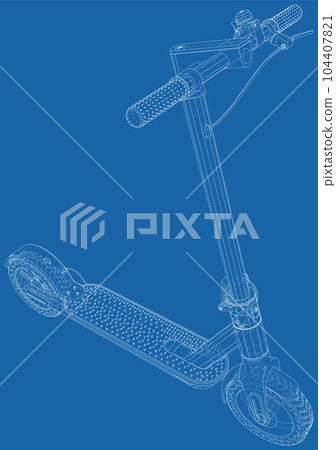 E-Scooter. Isolated wire-frame line. Vector rendering of 3d E-Scooter. Isolated wire-frame line. Vector rendering of 3d 104407821