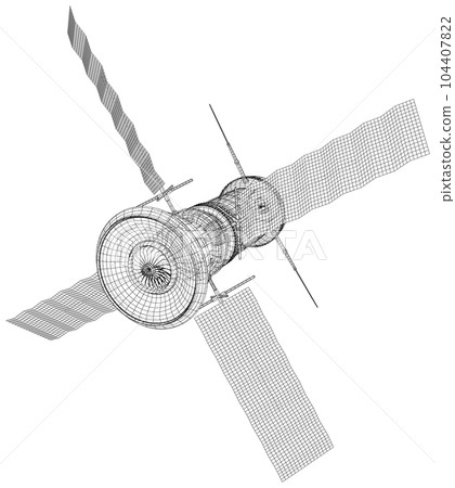 Space satellite communication. 3d sputnik illustration. Wireless satellite technology Space satellite communication. 3d sputnik illustration. Wireless satellite technology 104407822