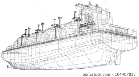 Large gas tanker or LNG carrier. Vector rendering of 3d. Wire-frame style. The layers of visible and invisible lines are separated 104407833