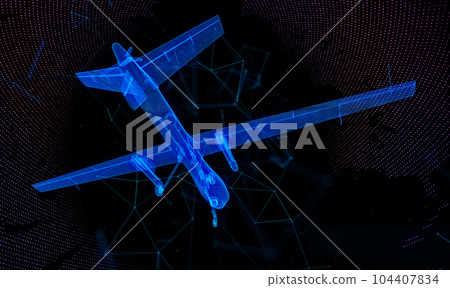 Glowing blue light 3d model Fighter Military drone with lines, dots and particles Glowing blue light 3d model Fighter Military drone with lines, dots and particles 104407834
