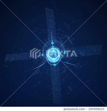 Satellite communications solar panels. Particles formation of 3d model satellite 104408025