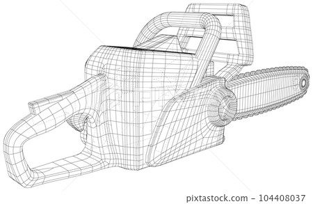 Chainsaw gasoline cutter. Wire-frame on white background. EPS10 format. Vector created of 3d, Wire-frame 104408037