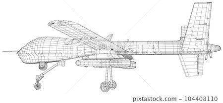 Aircraft unmanned Predator military drone. Vector created of 3d, Wire-frame. EPS10 format 104408110