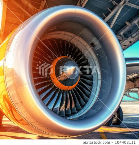Turbine Engine Profile. Aviation Technologies. Aircraft jet engine detail. AI Generation 104408111
