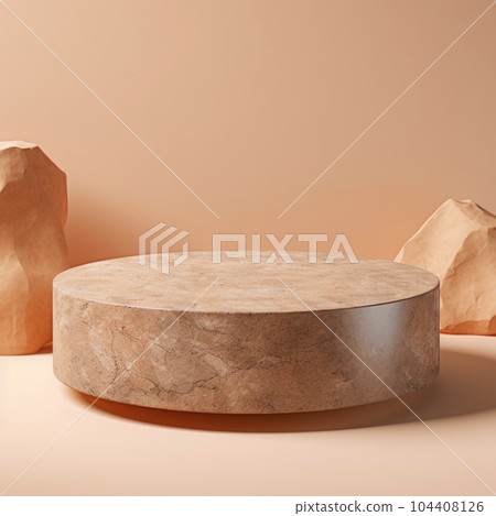 Brown stone podium, cosmetic display stand. Mockup for podium display or showcase Brown stone podium, cosmetic display stand. Mockup for podium display or showcase 104408126