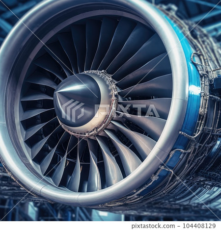 Engine aircraft modern aircraft turbine cross section with different equpment, parts, components. Plane turbine blades. AI Generation Engine aircraft modern aircraft turbine cross section with different equpment, parts, components. Plane turbine blades. AI Generation 104408129
