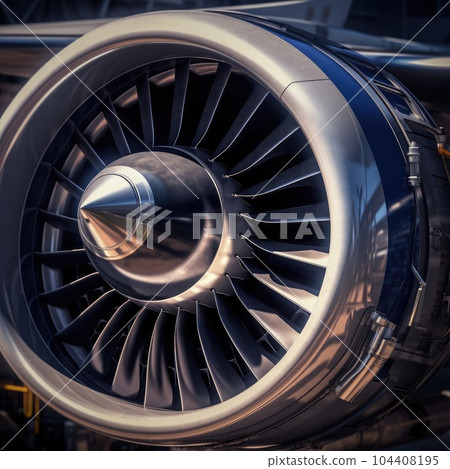 Engine aircraft modern aircraft turbine cross section with different equpment, parts, components. Plane turbine blades. AI Generation 104408195
