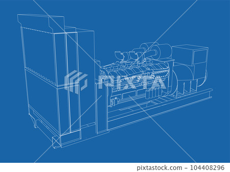 Diesel generator unit for factory. he layers of visible and invisible lines are separated 104408296