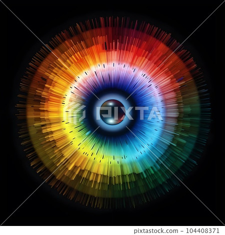 Human bright rainbow iris eye. Generative AI Human bright rainbow iris eye. Generative AI 104408371