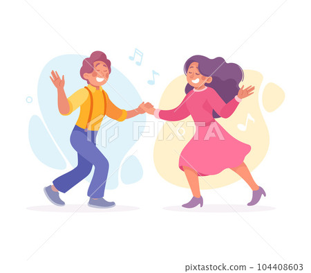 Young Man and Woman Couple Dancing to Music Moving Body Vector Illustration 104408603